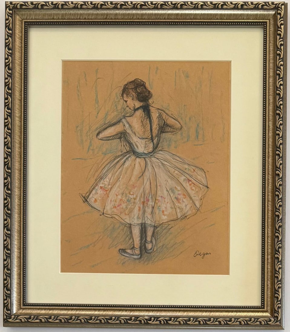 Edgar Degas French 1834-1917 Oil on Canvas painting in the style of Gaugin, Van Gogh.: Title: Untitled Technique: Pastel on paper Measures: 12 x 9 1/2 inches Year: Unknown Condition: Good Private Collection Artwork Description:Executed in delicate pastel tones on warm paper, this gracef