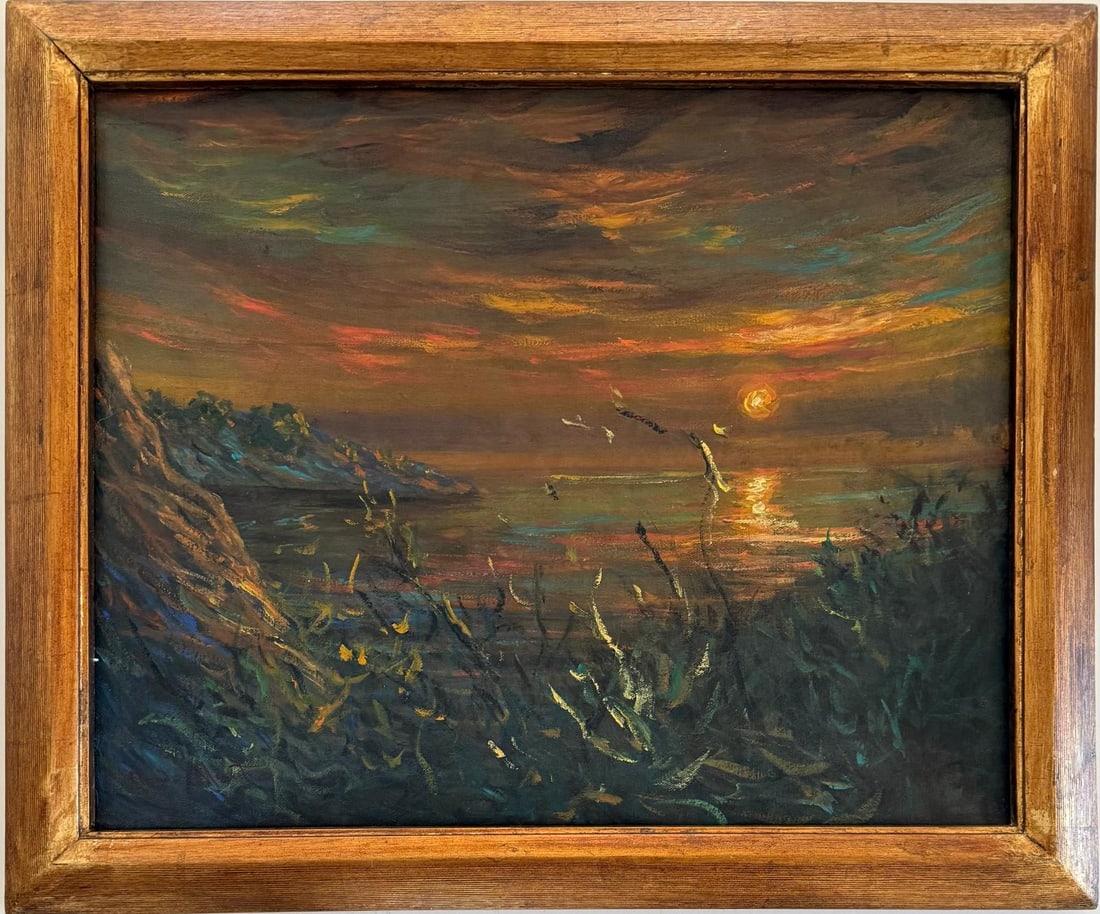 Claude Monet French 1840 - 1926 Oil on canvas in the style of. Renoir & Manet Impressionist Era.: Title: Untitled Technique: Oil on canvas Measures: 16 x 20 inches Year: Unknown Condition: Good Private Collectionbr> Artwork Description:Bathed in the warm, fleeting light of dusk, this atmospheric o