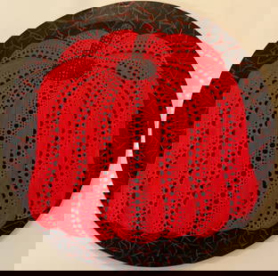 Yayoi Kusama (B.1929), In the Style of. Andy Warhol and Haring Pop Art Era. Acrylic on canvas: Title: Untitled Technique: Oil on canvas Measures: 31 inches diameter (round) Year: 2000 Condition: Good Private Collection Artwork Description:This hypnotic round oil on canvas features a striking re