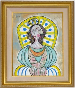 Pablo Picasso Spanish Gouache on paper In The Style Of. Dali, Magritte, Chagall & Picasso Era
