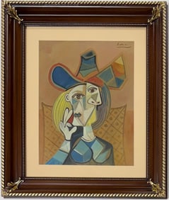 Pablo Picasso Spanish Watercolor on paper In The Style Of. Dali, Magritte, Chagall & Picasso Era