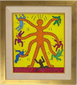 Keith Haring American 1958 - 1990 Gouache on Paper In The Style of. Warhol and Haring Pop Art Era.
