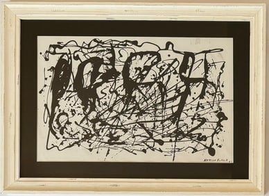 Jackson Pollock American Oil on Paper Painting In The Style of. Rothko, Kline, de Kooning Era