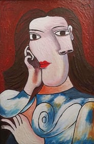 Pablo Picasso Spanish Oil on Canvas In The Style Of. Dali, Magritte, Chagall & Picasso Era