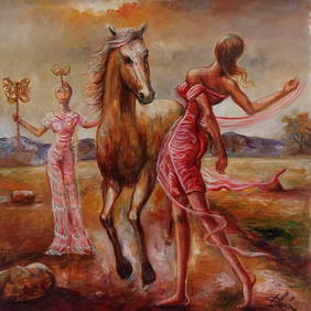 Salvador Dali Spanish 1904 - 1989 Oil on Canvas Painting in the style of. Magritte & Dali Surrealism (1 of 7)