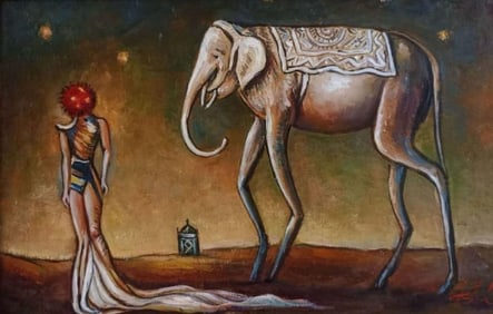 Salvador Dali Spanish 1904 - 1989 Oil on Canvas Painting in the style of. Magritte & Dali Surrealism