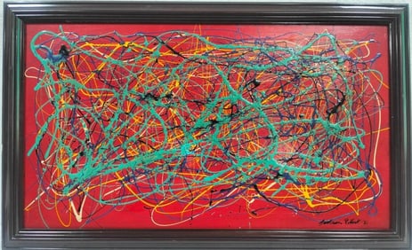 Jackson Pollock American Oil on canvas Painting In The Style of. Rothko, Kline, & Pollock Era
