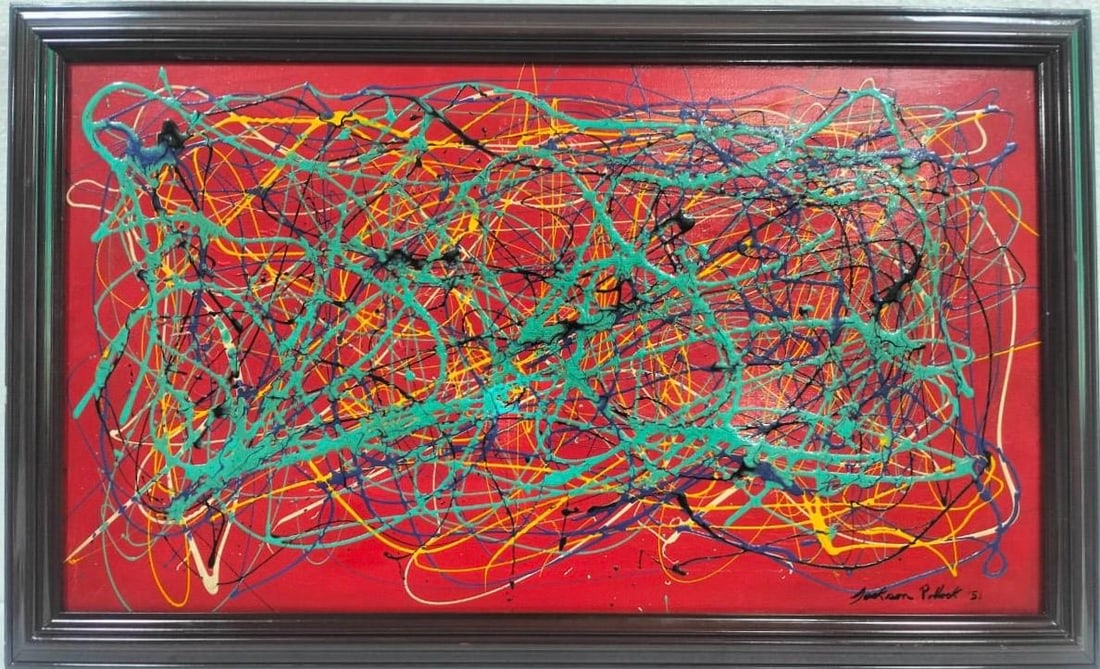 Jackson Pollock American Oil on canvas Painting In The Style of. Rothko, Kline, & Pollock Era: Title: Number 39-II, Technique: Oil on canvas Measures: 15 x 27 inches Year: 1951 Condition: Good Provenance: Private collection Artwork Description:This energetic abstract composition bursts with vit