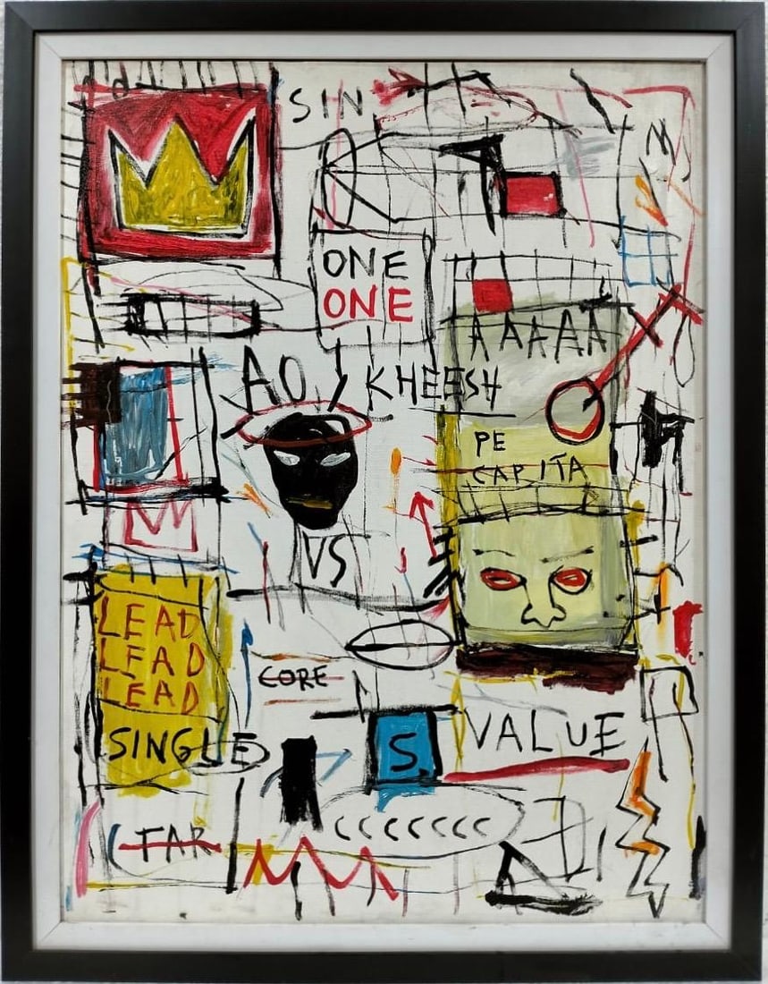 Jean Michel Basquiat Abstract In The Style of. Andy Warhol and Haring Era. Oil on Canvas. (1 of 8)