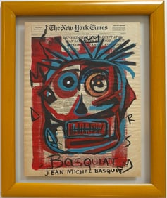 Jean Michel Basquiat Abstract In The Style of. Warhol, Haring & Basquiat Era. Mixed Media/Paper.