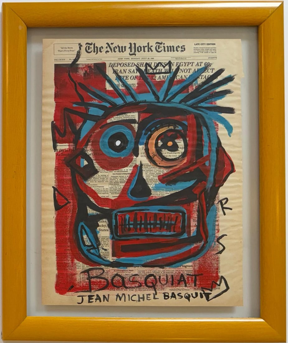 Jean Michel Basquiat Abstract In The Style of. Warhol, Haring & Basquiat Era. Mixed Media/Paper. (1 of 7)