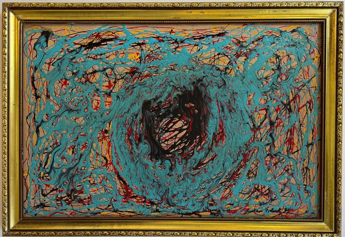 Jackson Pollock American Oil on canvas Painting In The Style of. Rothko, Kline, de Kooning Era: Title: Number 42-II Technique: Oil on canvas Measures: 16 x 23 inches Year: Circa 1951 Condition: Good Provenance: Private collection Visual Description:This abstract oil on canvas painting commands a