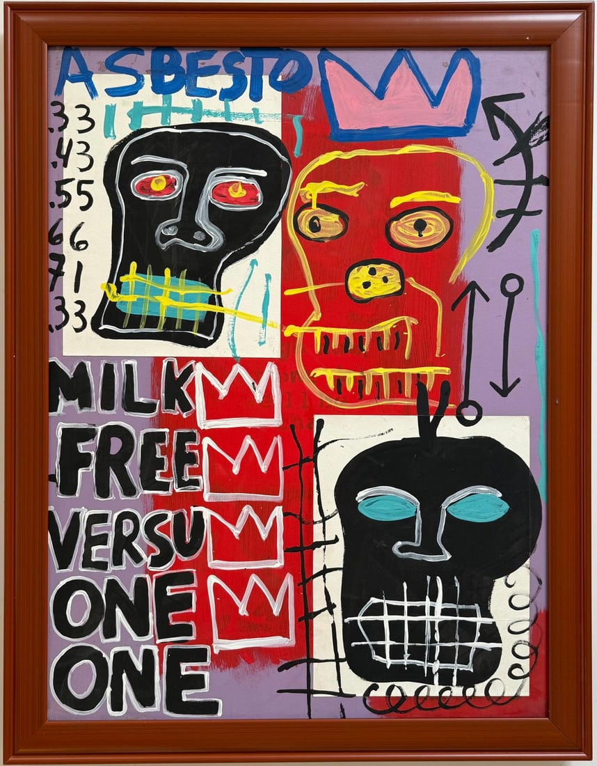 Jean Michel Basquiat Abstract In The Style of. Warhol, Haring & Basquiat Era. Oil/Canvas. (1 of 6)