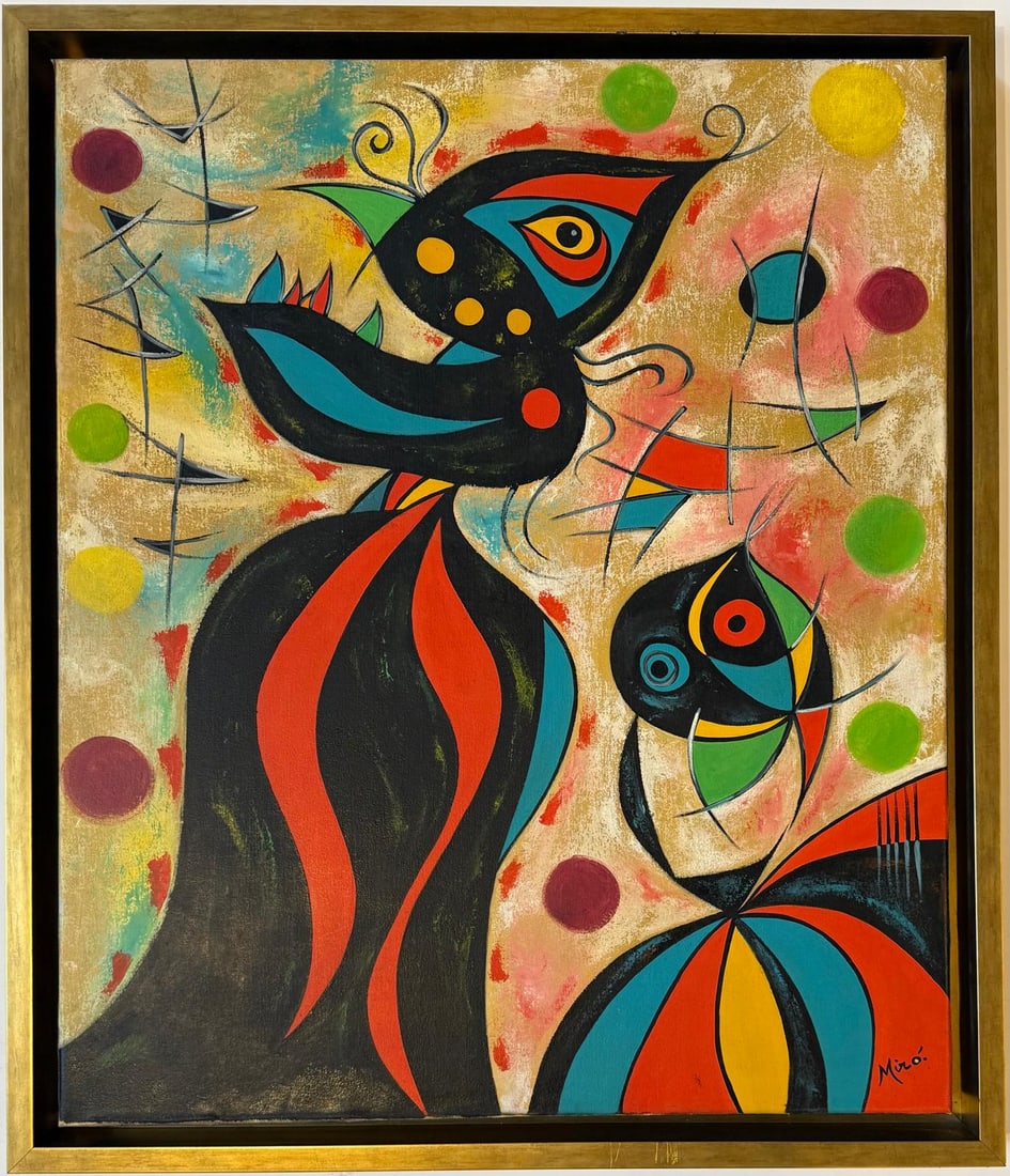 Joan Miro Spanish 1893 - 1983 Oil on Canvas in the style of. Dali, Magritte, & Miro Surrealism Era. (1 of 7)