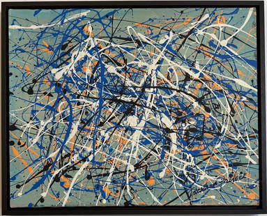Jackson Pollock American Oil on canvas Painting In The Style of. Rothko, Kline, & Pollock Era: Title: Untitled Technique: Oil on canvas Dimensions: 16 x 20 inches Date: Undated Provenance: Private collection Condition: Good Visual Description:This dynamic oil on canvas exemplifies action painti