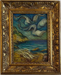 Vincent Van Gogh Dutch 1853-1890 Oil on Canvas painting In the Style of. Impressionist Era.: Title: Zeelandschap Technique: Oil on canvas Dimensions: 10 x 7 inches Date: Undated Provenance: Private collection Condition: Good Visual Description:This evocative oil on canvas presents a seascape