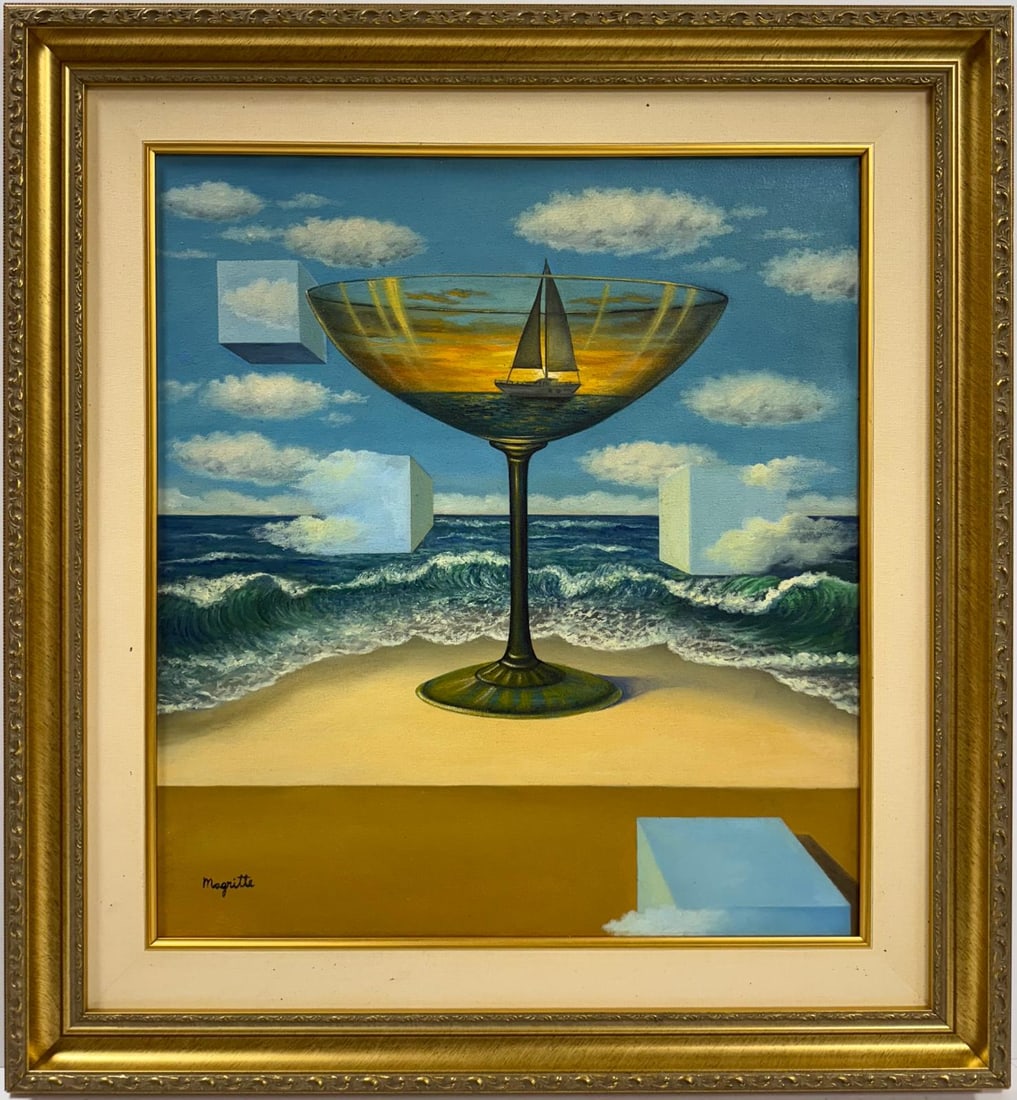 Rene Magritte Belgian 1898 - 1967 Oil on Canvas Painting in The Style of. Art Deco-Surrealist Era. (1 of 6)