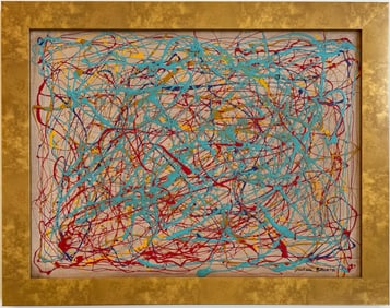 Jackson Pollock American Oil on Canvas Painting In The Style of. Rothko, Kline, de Kooning Era