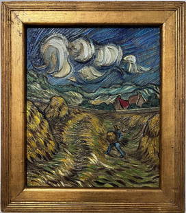 Vincent Van Gogh Dutch 1853-1890 Oil on Canvas painting. Gaugin & Van Gogh Impressionist Period.: Title: Zeelandschap Technique: Oil on canvas Dimensions: 15 x 13 inches Date: Undated Provenance: Private collection Condition: Good Visual Description:This expressive landscape depicts a vibrant rura