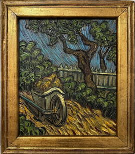 Vincent Van Gogh Dutch 1853-1890 Oil on Canvas painting. Gaugin & Van Gogh Impressionist Period.: Title: Landchap Technique: Oil on canvas Dimensions: 15 x 13 inches Date: Undated Provenance: Private collection Condition: Good Visual Description:This expressive landscape captures a rustic and cont