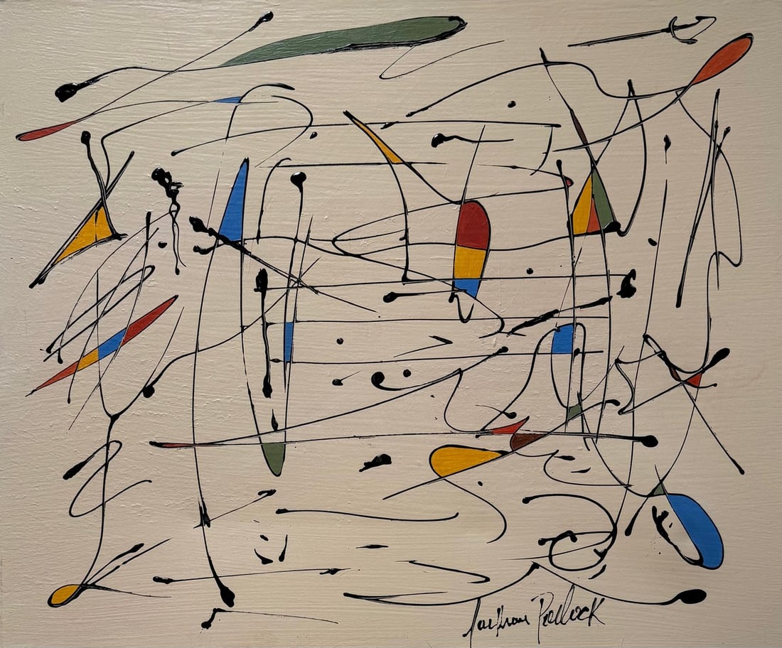 Jackson Pollock American Oil on canvas Painting In The Style of. Rothko, Kline, & Pollock Era: Title: Untitle Technique: Oil on canvas Dimensions: 19 x 23 inches Date: Undated Provenance: Private collection Condition: Good Visual Description:This oil on canvas presents a refined, rhythmic explo