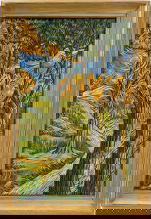 Vincent Van Gogh Dutch 1853-1890 Oil on Canvas painting. Gaugin & Van Gogh Impressionist Period.: Title: Untitle Technique: Oil on canvas Dimensions: 28 x 18 inches Date: Undated Provenance: Private collection Condition: Good Visual Description:This expressive landscape features a winding path tha