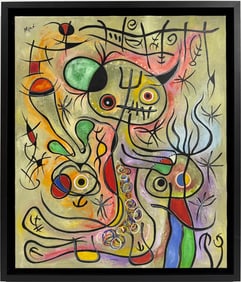 Joan Miro Spanish 1893 - 1983 Oil on Canvas in the style of. Dali, Magritte, & Miro Surrealism Era.