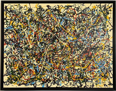 Jackson Pollock American Oil on canvas Painting In The Style of. Rothko, Kline, & Pollock Era: Title: Untitled Technique: Oil on canvas Dimensions: 26 x 34 inches Date: Undated Provenance: Private collection Condition: Good Visual Description:This composition is a densely layered abstract expre
