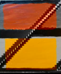 Mark Rothko Russian 1903 - 1970 Oil on Canvas painting in the style of. Pollock, Kline, Abstract Era: Title: Untitled Technique: Oil on canvas Dimensions: 47 x 39 inches Date: 1955 Provenance: Private collection Condition: Good Visual Description:This minimalist composition presents a striking contras