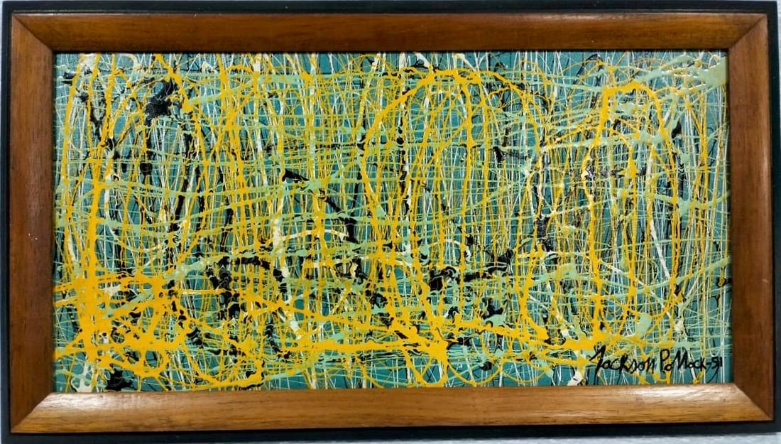 Jackson Pollock American Oil on canvas Painting In The Style of. Rothko, Kline, & Pollock Era: Title: Untitled Technique: Oil on canvas Dimensions: 12 x 23 inches Date: 1951 Provenance: Private collection Condition: Good Visual Description:This compact yet visually intense composition features