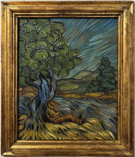 Vincent Van Gogh Dutch 1853-1890 Oil on Canvas painting. Gaugin & Van Gogh Impressionist Period.: Title: Landscape Technique: Oil on canvas Dimensions: 15 x 13 in. Date: Undated Provenance: Private collection Condition: Good Visual Description:This expressive oil painting portrays a tranquil pasto