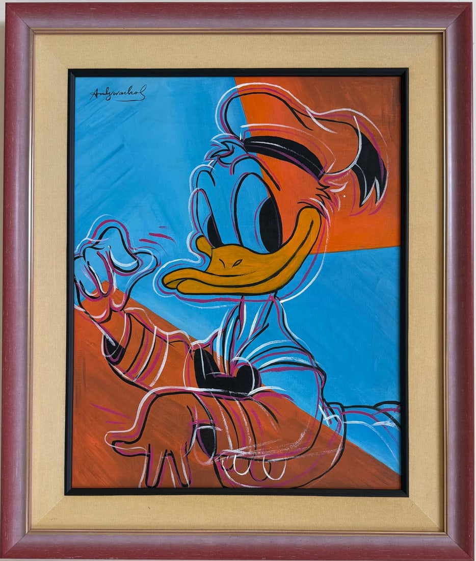 Andy Warhol American 1928-1987 Acrylic on Canvas Painting in the style of. Basquiat Pop Art Era: Title: Untitled Technique: Acrylic on canvas Date: Undated Measures: 19 x 16 in. Provenance: Private collection Condition: Good Visual Description:This acrylic painting features a surreal, symbolic co