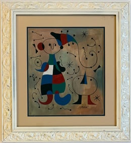 Joan Miro Spanish 1893 - 1983 Gouache/Paper in the style of. Dali, Magritte, & Miro Surrealism Era.