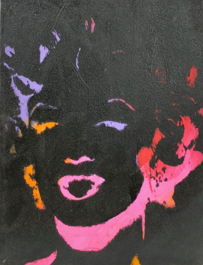 Andy Warhol American 1928-1987 Acrylic/Canvas in the style of. Haring and Warhol Pop Art Era: Title: Untitled Technique: Acrylic on canvas Date: 1969 Measures: 18 x 14 in. Provenance: Private collection Condition: Good Visual Description:This striking acrylic painting presents a silhouetted po