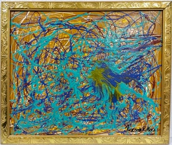 Jackson Pollock American Oil on Canvas Painting In The Style of. Rothko, Kline, & Pollock Era