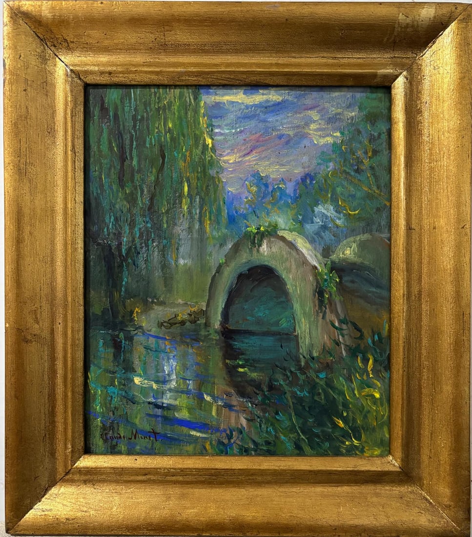 Claude Monet French 1840 - 1926 Oil on Canvas In the Style of. Renoir & Manet Impressionist Era.: Title: Untitle Technique: Oil on canvas Measures: 13 x 12 inches Year: Undated Condition: Good Provenance: Private collection Visual Description:This oil on canvas captures a serene impressionist scen