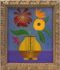 Yayoi Kusama (B.1929), In the Style of. Andy Warhol and Haring Pop Art Era. Oil on Canvas