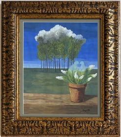 Rene Magritte Belgian 1898 - 1967 Gouache/Paper Painting in The Style of. Art Deco-Surrealist Era.