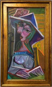 Pablo Picasso Spanish Oil on Canvas In The Style Of. Dali, Magritte, Chagall & Picasso Era