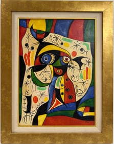 Joan Miro Spanish 1893 - 1983 Oil on Canvas in the style of. Dali, Magritte, & Miro Surrealism Era.