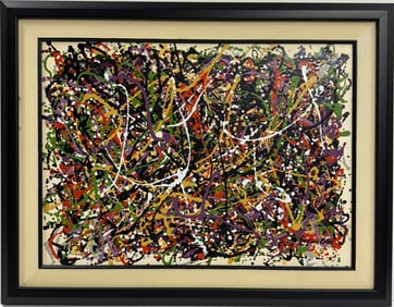 Jackson Pollock American Oil on Canvas Painting In The Style of. Rothko, Kline, & Pollock Era