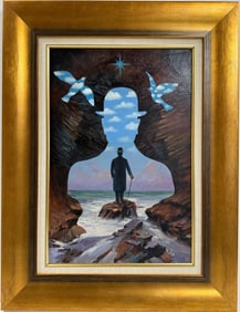 Rene Magritte Belgian 1898 - 1967 Oil on Canvas Painting in The Style of. Art Deco-Surrealist Era.