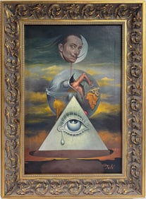 Salvador Dali Spanish 1904 - 1989 Oil on Canvas Painting in the style of. Magritte,Picasso Era.
