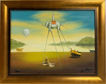 Salvador Dali Spanish 1904 - 1989 Oil on Canvas Painting in the style of. Magritte,Picasso Era.