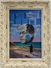 Rene Magritte Belgian 1898 - 1967 Oil on Canvas Painting in The Style of. Art Deco-Surrealist Era.