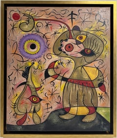 Joan Miro Spanish 1893 - 1983 Oil on Canvas in the style of. Dali, Magritte, & Miro Surrealism Era.