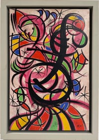 Joan Miro Spanish 1893 - 1983 Oil on Canvas in the style of. Dali, Magritte, & Miro Surrealism Era.