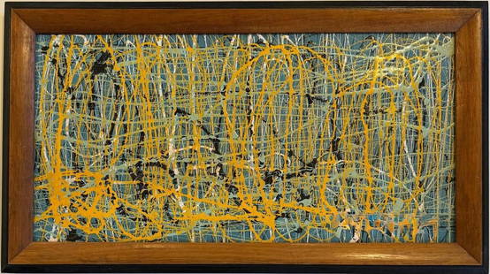 Jackson Pollock American Oil on Canvas Painting In The Style of. Rothko, Kline, & Pollock Era: Title: Untitle Technique: Oil on canvas Measures: 12 x 23 in Year: 1951 Condition: Good Provenance: Private collection Visual Description: This abstract composition is characterized by a dense network