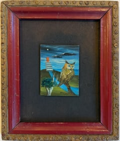 Gertrude Abercrombie American 1907-1977 Oil on Masonite Painting In the Style of Magritte, Dali Era.