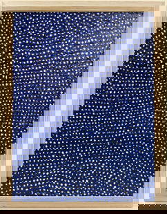 Yayoi Kusama (B.1929), In the Style of. Andy Warhol and Haring Pop Art Era. Oil on Canvas: Title: Untitle Technique: Oil on canvas Measures: 31 x 24 in Year: 2000 Condition: Good Provenance: Private collection Visual Description: This abstract composition features a densely patterned surfac